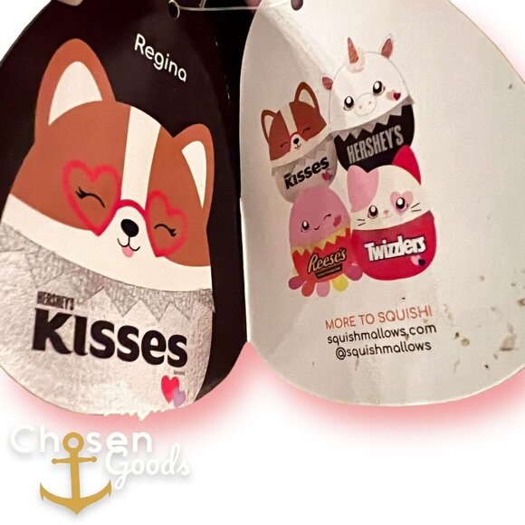 Squishmallows Chocolate Scented Regina The Corgi Hersheys Kisses Heart Glasses - Picture 7 of 9